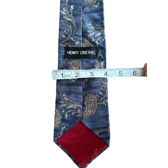 Vintage Paisley & Floral Silk Tie 1980s Henry Grethel Daisy Print Necktie - Picture 4 of 5